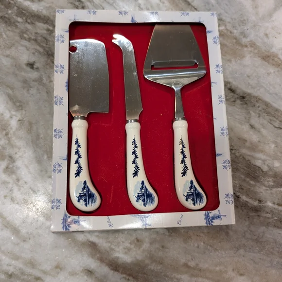 Delft Blue Amsterdam Holland Elesva Windmill Porcelain handle Set - Picture 2 of 6